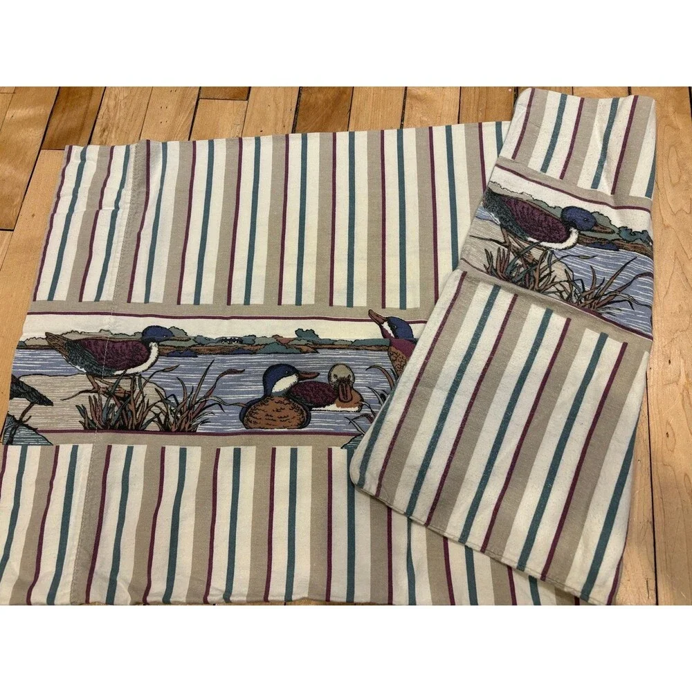 Westpoint Stevens flannel vintage duck mallard flat sheet pillowcase set USA